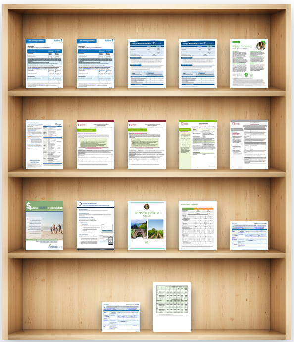Employee Beenfits Bookshelf including images of benfefit documents